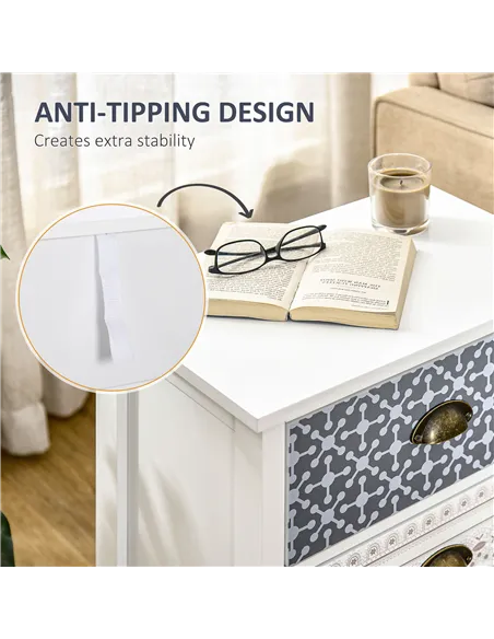 HOMCOM Bedside Table Set of 2 Chest of 3 Drawers Shabby Chic Nightstands with Metal Handle Sofa Side Table for Living Room, Bedr