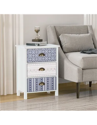 HOMCOM Bedside Table Set of 2 Chest of 3 Drawers Shabby Chic Nightstands with Metal Handle Sofa Side Table for Living Room, Bedr