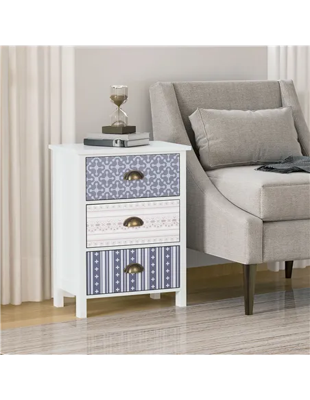 HOMCOM Bedside Table Set of 2 Chest of 3 Drawers Shabby Chic Nightstands with Metal Handle Sofa Side Table for Living Room, Bedr