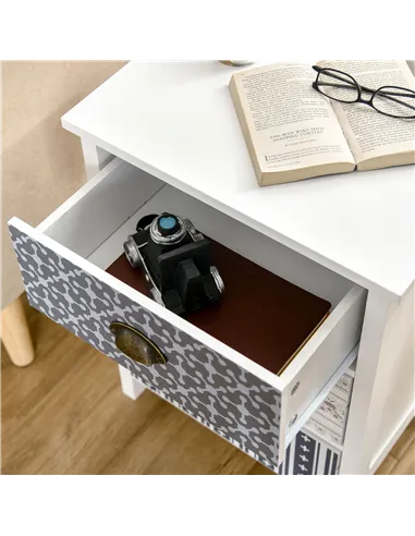 HOMCOM Bedside Table Set of 2 Chest of 3 Drawers Shabby Chic Nightstands with Metal Handle Sofa Side Table for Living Room, Bedr