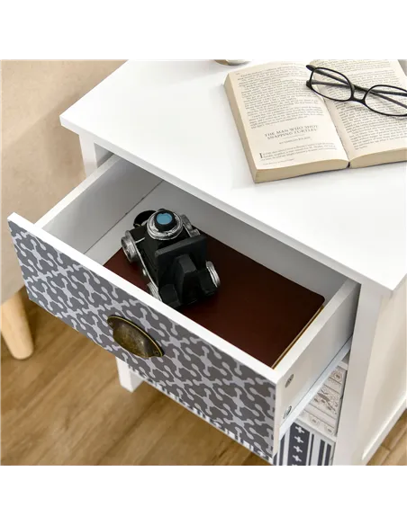 HOMCOM Bedside Table Set of 2 Chest of 3 Drawers Shabby Chic Nightstands with Metal Handle Sofa Side Table for Living Room, Bedr