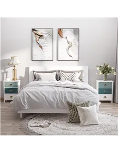 HOMCOM Bedside Table Set of 2 Chest of 3 Drawers Shabby Chic Nightstands with Metal Handle Sofa Side Table for Living Room, Bedr 2