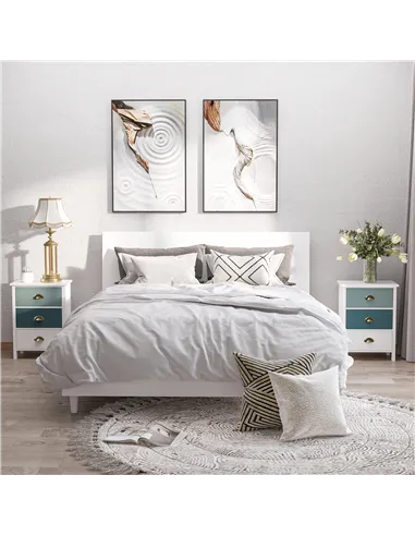 HOMCOM Bedside Table Set of 2 Chest of 3 Drawers Shabby Chic Nightstands with Metal Handle Sofa Side Table for Living Room, Bedr