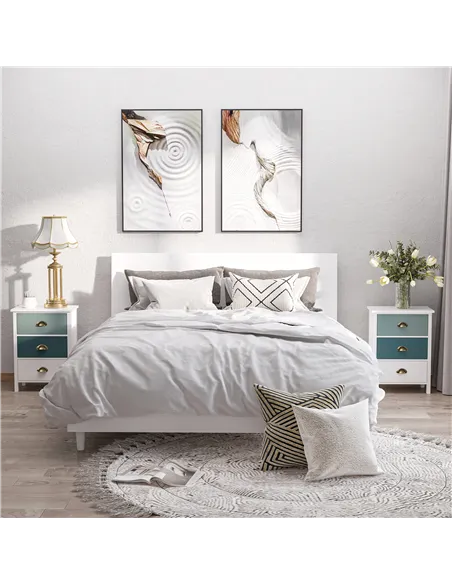 HOMCOM Bedside Table Set of 2 Chest of 3 Drawers Shabby Chic Nightstands with Metal Handle Sofa Side Table for Living Room, Bedr