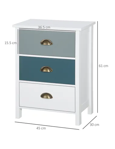 HOMCOM Bedside Table Set of 2 Chest of 3 Drawers Shabby Chic Nightstands with Metal Handle Sofa Side Table for Living Room, Bedr