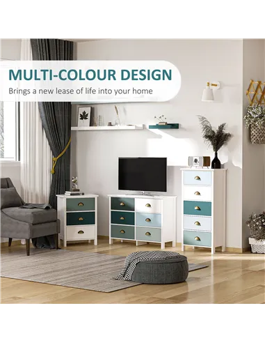 HOMCOM Bedside Table Set of 2 Chest of 3 Drawers Shabby Chic Nightstands with Metal Handle Sofa Side Table for Living Room, Bedr