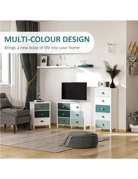 HOMCOM Bedside Table Set of 2 Chest of 3 Drawers Shabby Chic Nightstands with Metal Handle Sofa Side Table for Living Room, Bedr