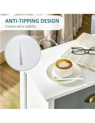 HOMCOM Bedside Table Set of 2 Chest of 3 Drawers Shabby Chic Nightstands with Metal Handle Sofa Side Table for Living Room, Bedr