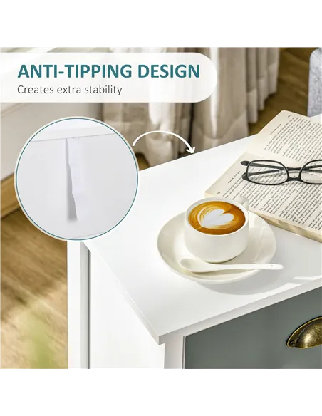 HOMCOM Bedside Table Set of 2 Chest of 3 Drawers Shabby Chic Nightstands with Metal Handle Sofa Side Table for Living Room, Bedr