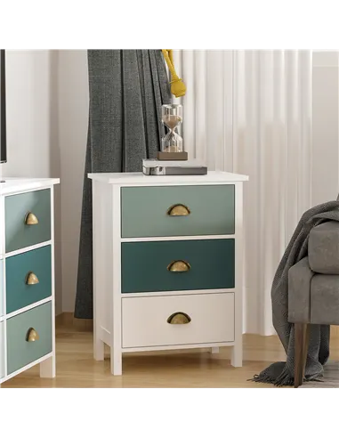 HOMCOM Bedside Table Set of 2 Chest of 3 Drawers Shabby Chic Nightstands with Metal Handle Sofa Side Table for Living Room, Bedr