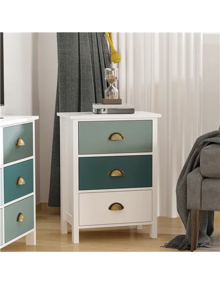 HOMCOM Bedside Table Set of 2 Chest of 3 Drawers Shabby Chic Nightstands with Metal Handle Sofa Side Table for Living Room, Bedr