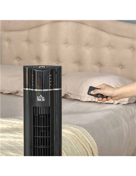 HOMCOM 42" Anion Tower Fan Cooling for Bedroom with 3 Speed, 3 Modes, 8h Timer, Oscillating, LED Panel, Remote Controller, Black