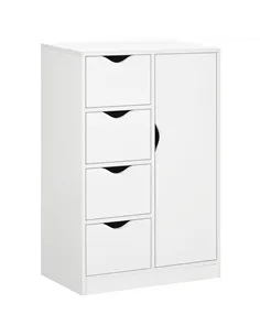 HOMCOM Bathroom Cabinet, Freestanding Storage Cabinet with 4 Drawers, Door Cupboard for Living Room, Kitchen, Bedroom, White