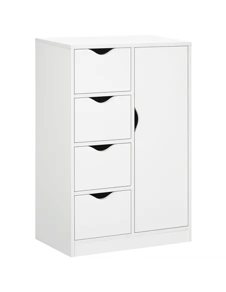 HOMCOM Bathroom Cabinet, Freestanding Storage Cabinet with 4 Drawers, Door Cupboard for Living Room, Kitchen, Bedroom, White