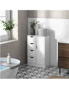 HOMCOM Bathroom Cabinet, Freestanding Storage Cabinet with 4 Drawers, Door Cupboard for Living Room, Kitchen, Bedroom, White 2