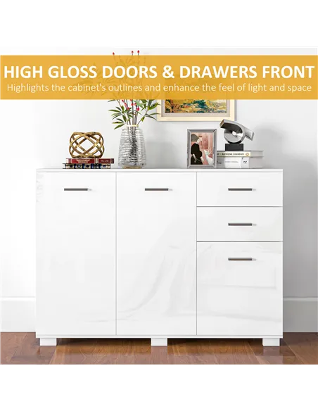 HOMCOM Sideboard, Modern Storage Cabinet with 2 Drawers, 3 Doors and Adjustable Shelves, Kitchen Cabinet for Living Room, Dining