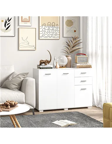 HOMCOM Sideboard, Modern Storage Cabinet with 2 Drawers, 3 Doors and Adjustable Shelves, Kitchen Cabinet for Living Room, Dining