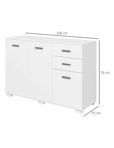HOMCOM Sideboard, Modern Storage Cabinet with 2 Drawers, 3 Doors and Adjustable Shelves, Kitchen Cabinet for Living Room, Dining