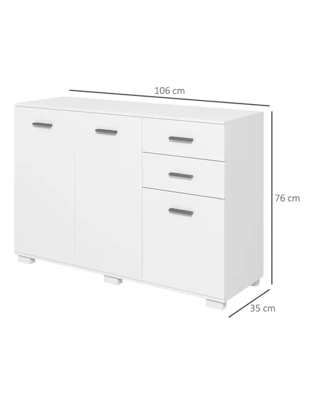HOMCOM Sideboard, Modern Storage Cabinet with 2 Drawers, 3 Doors and Adjustable Shelves, Kitchen Cabinet for Living Room, Dining
