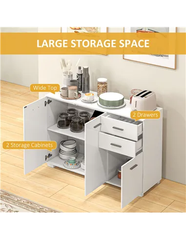 HOMCOM Sideboard, Modern Storage Cabinet with 2 Drawers, 3 Doors and Adjustable Shelves, Kitchen Cabinet for Living Room, Dining