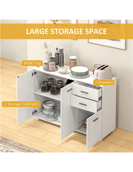 HOMCOM Sideboard, Modern Storage Cabinet with 2 Drawers, 3 Doors and Adjustable Shelves, Kitchen Cabinet for Living Room, Dining