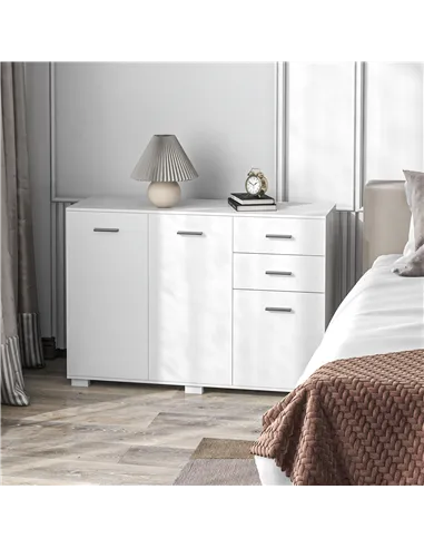 HOMCOM Sideboard, Modern Storage Cabinet with 2 Drawers, 3 Doors and Adjustable Shelves, Kitchen Cabinet for Living Room, Dining