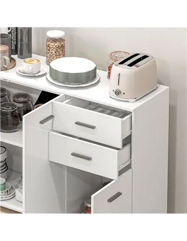 HOMCOM Sideboard, Modern Storage Cabinet with 2 Drawers, 3 Doors and Adjustable Shelves, Kitchen Cabinet for Living Room, Dining