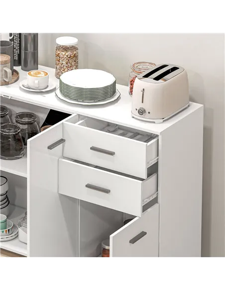 HOMCOM Sideboard, Modern Storage Cabinet with 2 Drawers, 3 Doors and Adjustable Shelves, Kitchen Cabinet for Living Room, Dining