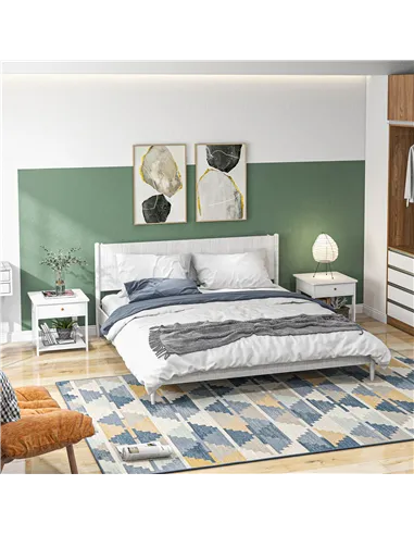 HOMCOM Bedside Table with Drawer and Bottom Shelf, Square Side End Table for Bedroom, Living Room, White, Set of 2