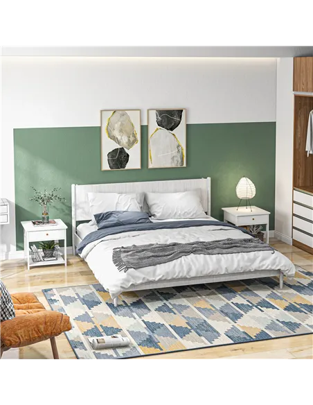 HOMCOM Bedside Table with Drawer and Bottom Shelf, Square Side End Table for Bedroom, Living Room, White, Set of 2