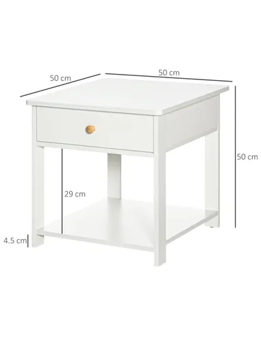 HOMCOM Bedside Table with Drawer and Bottom Shelf, Square Side End Table for Bedroom, Living Room, White, Set of 2
