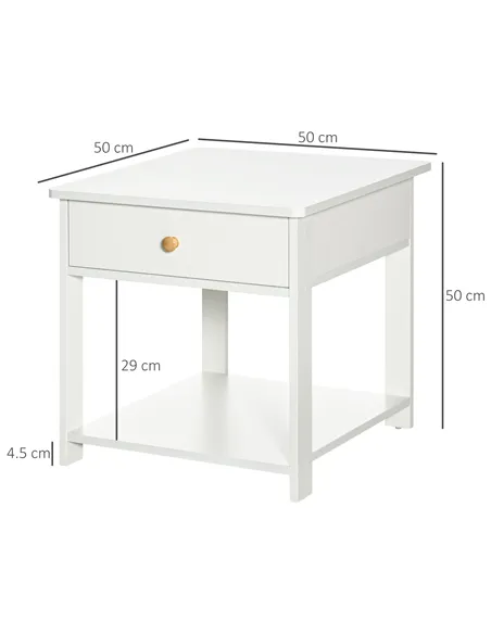HOMCOM Bedside Table with Drawer and Bottom Shelf, Square Side End Table for Bedroom, Living Room, White, Set of 2
