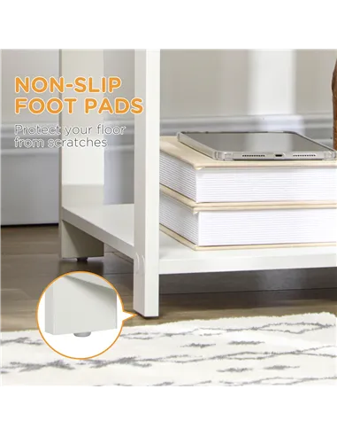 HOMCOM Bedside Table with Drawer and Bottom Shelf, Square Side End Table for Bedroom, Living Room, White, Set of 2