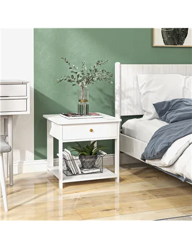 HOMCOM Bedside Table with Drawer and Bottom Shelf, Square Side End Table for Bedroom, Living Room, White, Set of 2