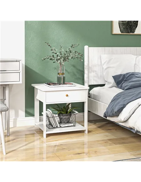 HOMCOM Bedside Table with Drawer and Bottom Shelf, Square Side End Table for Bedroom, Living Room, White, Set of 2