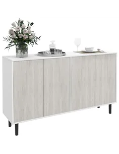 HOMCOM Kitchen Sideboard Storage Cabinet for Living Room with Adjustable Shelves 4 Doors and Pine Wood Legs White