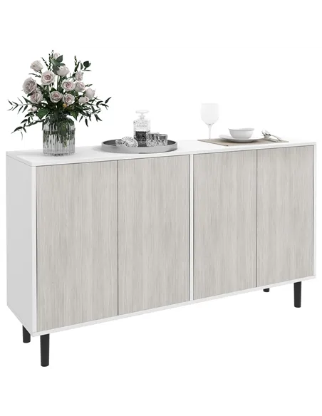 HOMCOM Kitchen Sideboard Storage Cabinet for Living Room with Adjustable Shelves 4 Doors and Pine Wood Legs White