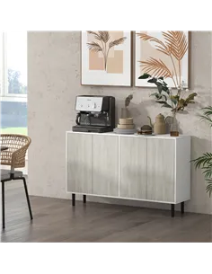 HOMCOM Kitchen Sideboard Storage Cabinet for Living Room with Adjustable Shelves 4 Doors and Pine Wood Legs White 2