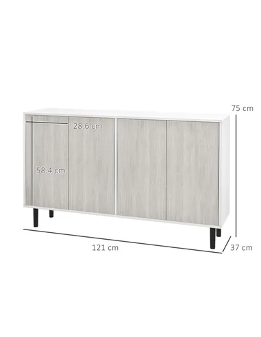 HOMCOM Kitchen Sideboard Storage Cabinet for Living Room with Adjustable Shelves 4 Doors and Pine Wood Legs White