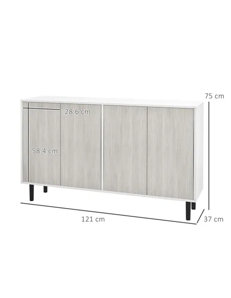 HOMCOM Kitchen Sideboard Storage Cabinet for Living Room with Adjustable Shelves 4 Doors and Pine Wood Legs White
