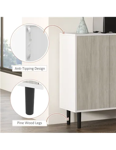 HOMCOM Kitchen Sideboard Storage Cabinet for Living Room with Adjustable Shelves 4 Doors and Pine Wood Legs White