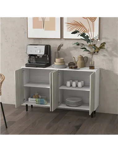 HOMCOM Kitchen Sideboard Storage Cabinet for Living Room with Adjustable Shelves 4 Doors and Pine Wood Legs White