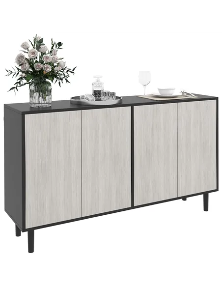 HOMCOM Kitchen Sideboard Storage Cabinet for Living Room with Adjustable Shelves 4 Doors and Pine Wood Legs Black