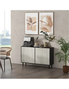 HOMCOM Kitchen Sideboard Storage Cabinet for Living Room with Adjustable Shelves 4 Doors and Pine Wood Legs Black 2