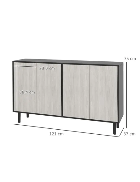 HOMCOM Kitchen Sideboard Storage Cabinet for Living Room with Adjustable Shelves 4 Doors and Pine Wood Legs Black