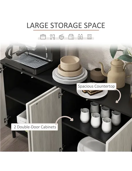 HOMCOM Kitchen Sideboard Storage Cabinet for Living Room with Adjustable Shelves 4 Doors and Pine Wood Legs Black