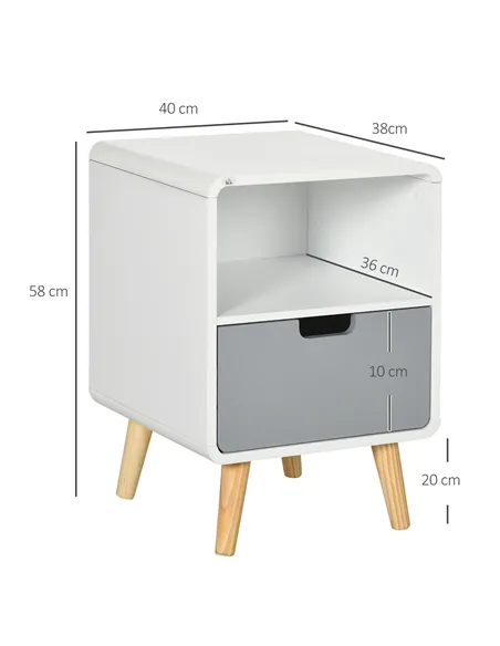 HOMCOM Wooden Bedside Table End Nightstand With Drawer Wood Lamp Desk Storage Unit Bedroom Scandinavian Nordic Style, Set of 2