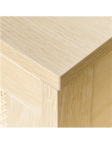 HOMCOM Bedside Table, Nightstand with Rattan Drawer and Storage Open Shelf, Farmhouse Side Table for Bedroom, Living Room, Set o