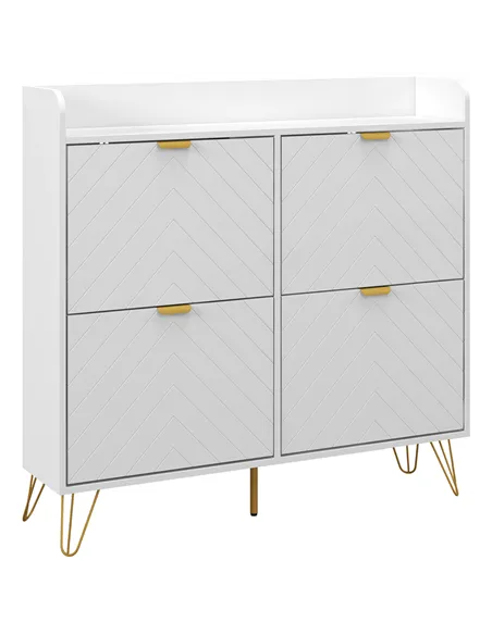 HOMCOM Narrow Shoe Storage Cabinet, Slim Shoe Cupboard with 4 Flip Drawers, Adjustable Shelf, Shoe Rack for 16 Pairs of Shoes