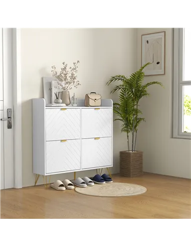 HOMCOM Narrow Shoe Storage Cabinet, Slim Shoe Cupboard with 4 Flip Drawers, Adjustable Shelf, Shoe Rack for 16 Pairs of Shoes